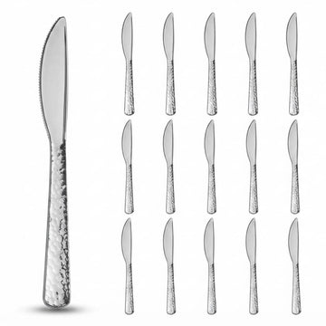 Glownary Hammered Silver Plastic Knives, 7.5 Inch Heavy Weight, Disposable Flatware for Weddings and Parties, 50 Pack