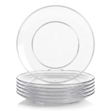 Glownary Coupe Clear Round Plastic Plates, 10 Inch, BPA Free, Recyclable, 120 Count, for Events and Weddings