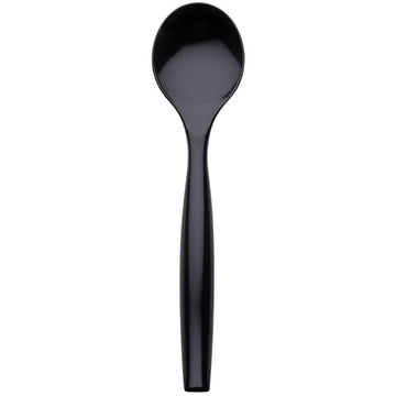 Glownary 10-Inch Black Plastic Disposable Serving Spoons, Sturdy Bowl Design, Smooth Handle, 6 Pack