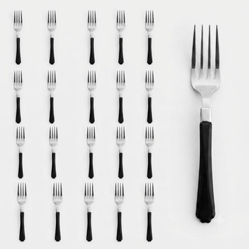 Glownary Empire Heavy Weight Plastic Fork, 7 Inch, Black Handle, 20 Pack, Disposable Silverware for Parties and Events