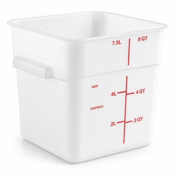 Glownary 8 Qt Square Food Storage Container, White Polyethylene with Measurement Guides, NSF Listed, BPA Free, 8.75 x 8.75 x 9 Inches, Made in USA