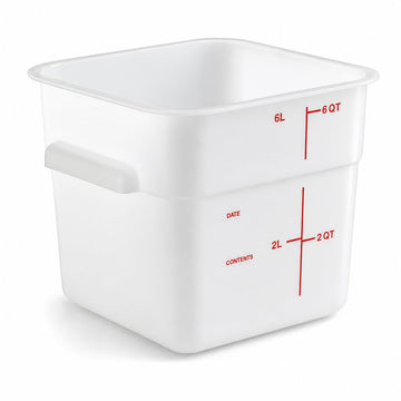 Glownary 6 Qt Square Food Storage Container, White Polyethylene, 8.75x8.75x7.31 Inches, with Measurement Guides, Stackable, Made in USA