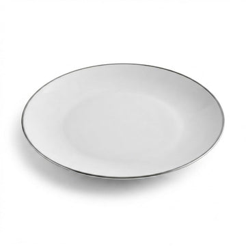 Glownary Coupe Dynasty White Round Plastic Plates with Silver Band, 10 Inch, BPA Free, Recyclable, 12 Count, for Events and Weddings