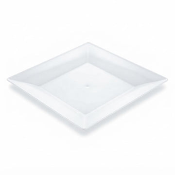 Glownary Square White Plastic Plates, 8 Inch, BPA Free, Wide Rim, Polystyrene, for Events and Weddings, 10 Count