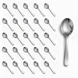 Glownary Classic Heavy Weight Plastic Soup Spoons, Silver, 5 7/8 Inches, 50 Pack, Disposable, Metallic Finish