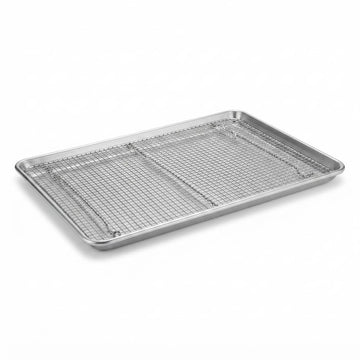 Glownary Full Size Aluminum Sheet Pan with Stainless Steel Cooling Rack, 18 Gauge, 18x26 Inch, Wire Rim, Silver, Rectangle, Oven and Freezer Safe
