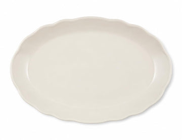 Glownary Oval Stoneware Platter, Ivory Scalloped Edge, 11.5 x 8.5 Inch, Dishwasher Safe, Microwavable, 12 Per Case