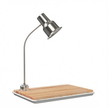 Commercial Carving Station with 24-Inch Stainless Steel Heat Lamp, Rectangle Rubberwood Cutting Board, Drip Pan, 250W, 120V, Silver