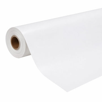Glownary White Vinyl Table Cover Roll with Flannel Back, 52 Inch Width, 25 Yard Length, Rectangle, Textured Pattern