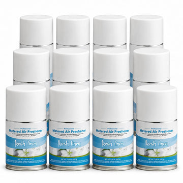 Glownary Fresh Linen Metered Air Freshener Refill, 7.25 oz, 12 Pack, Ready-to-Use Aerosol