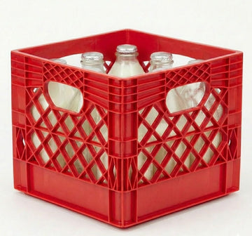 Glownary 4-Pack Red Square Milk Crate, Polyethylene, 13x13x11 Inches, Stackable with Handle, 250 lb Capacity