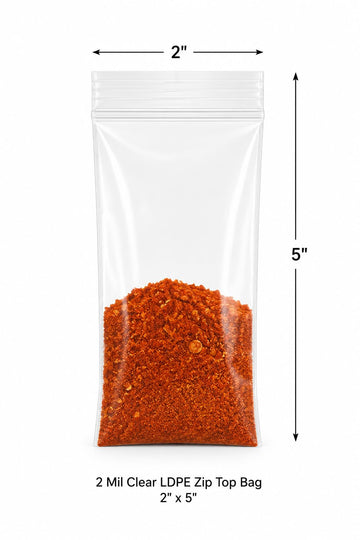 2" x 3" 2 Mil Clear LDPE Zip Top Bags 1,000/Case, Food Safe, Reclosable, Virgin LDPE Material, Flat/No Gusset