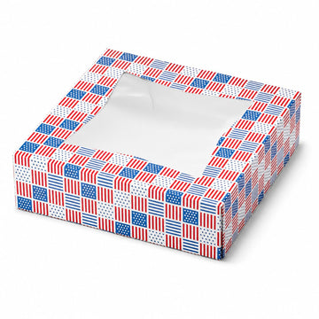 Glownary 9x9x2.5in Patriotic Print Auto-Popup Pie Bakery Box