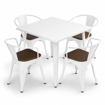 Glownary Alloy 36" x 36" Pearl White Indoor Table and 4 Arm Chairs