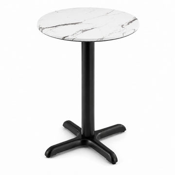 Glownary Excalibur Round Table, White Faux Marble Laminate Top, Black Steel Base, 24 Inch Diameter, Standard Height, Indoor Outdoor Use