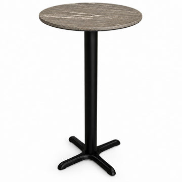 Glownary Excalibur 24-Inch Round Counter Height Table, Textured Toscano Stone Finish, Steel Cross Base, Indoor Outdoor Use, Gray Laminate Wood Top, 2-Person Seating