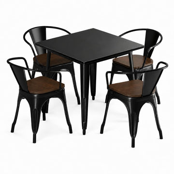 Glownary Alloy 32" x 32" Onyx Black Indoor Table and 4 Arm Chairs