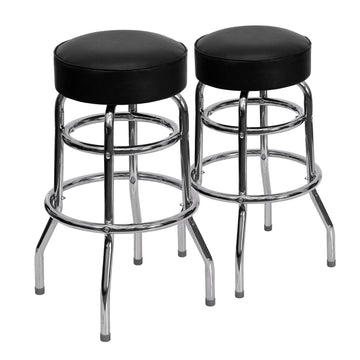 Flash Furniture Bruno 2 Pack Double Ring Chrome Barstool with Black Seat