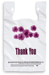 Extra Large Grocery and Retail T-Shirt Bag 1/6 Size Daisy Print 24 Microns Size: 12"x6.5"x23" Count 400 pc