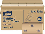 Tork-E Multifold Hand Towel, Natural, 100% recycled, FSC certified, Compatible with H2 Dispensers, 16 packs x 250 sheets (MK520A), Made in the USA