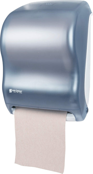 San Jamar Tear-N-Dry Classic Paper Towel Dispenser Dispenses Universal Paper Rolls with Touchless Dispensing for Bathroom, Kitchens, Restaurants, and Cafeterias, Plastic, Arctic Blue