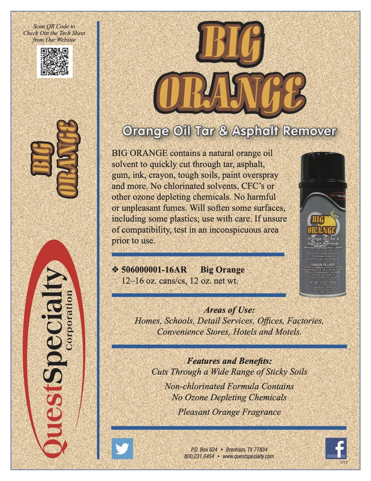 Big Orange - Orange Oil Tar & Asphalt Remover, Case of 12 (16 oz) cans