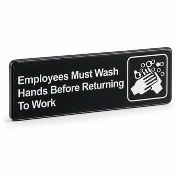 Lavex "Employees Must Wash Hands Before Returning to Work" Sign - Black and White, 9" x 3" - main