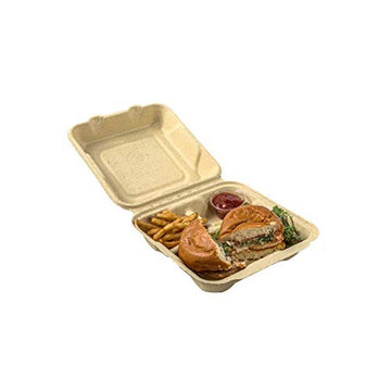 Greenware Plant Fiber Blend One Compartment Containers 9" X 6" X 3" | 200/Count by Fabri-Kal – 9” x 6” x 3", Plant Fiber, Beige, Model GP96-1