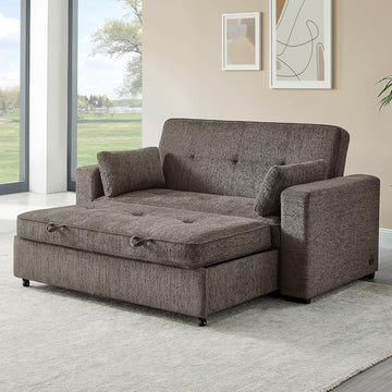 Lilola Home Arnold 75” Convertible Sofa Sleeper Bed with Memory Foam Seating, USB A & C Charging Ports, Chenille Upholstery, Pull-Out Couch Bed with Adjustable Backrest & Throw Pillows, Ash Brown