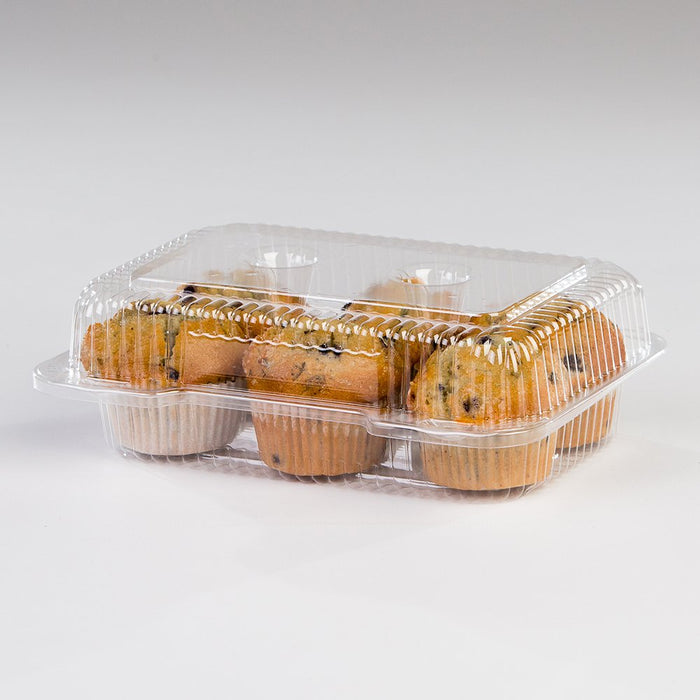 Detroit Forming LBH-6646 6 Compartment Clear OPS Plastic Hinged Cupcake Muffin Container, 9 x 3 x 3 | 350/Case