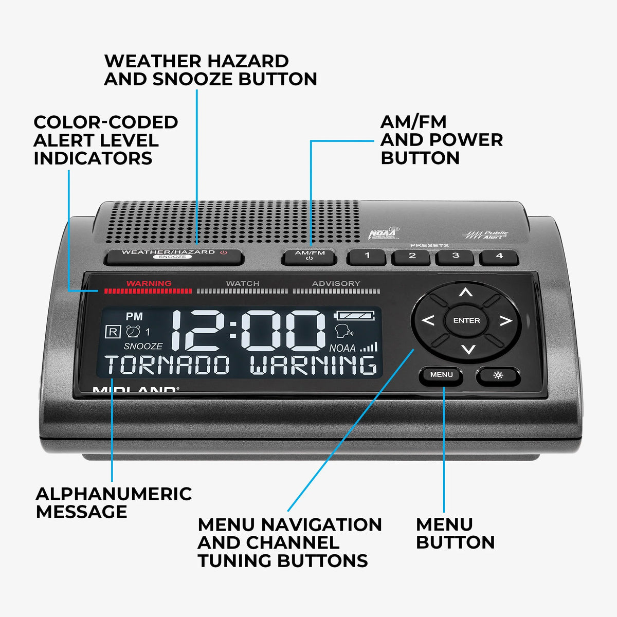 Midland Radio WR400 Weather Alert Radio, 5 1/2" x 7", 100-240V - photo 2