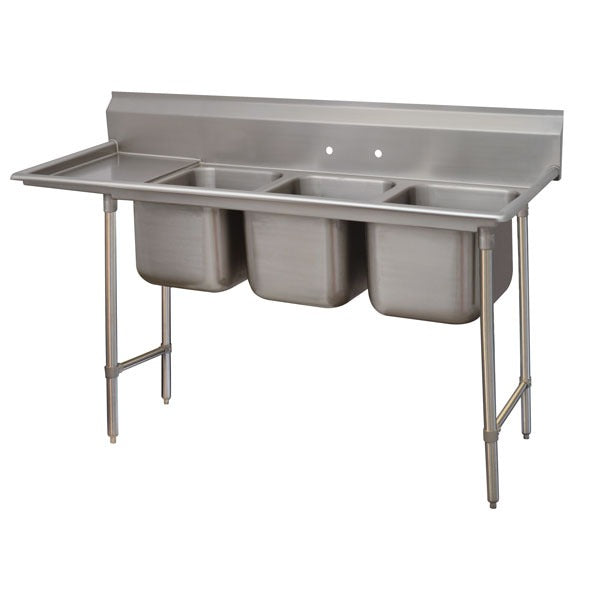 Advance Tabco 9-3-54 Stainless Steel 3 Compartment Sink, 27" x 95" - Left