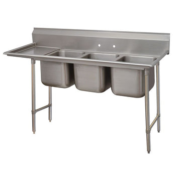Advance Tabco 9-3-54 Stainless Steel 3 Compartment Sink, 27" x 95" - Left