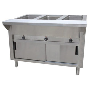 Advance Tabco SW-3E-120 Stainless Steel Food Table, 47 1/8" Wide, 120V - Enclosed Base Sliding Doors
