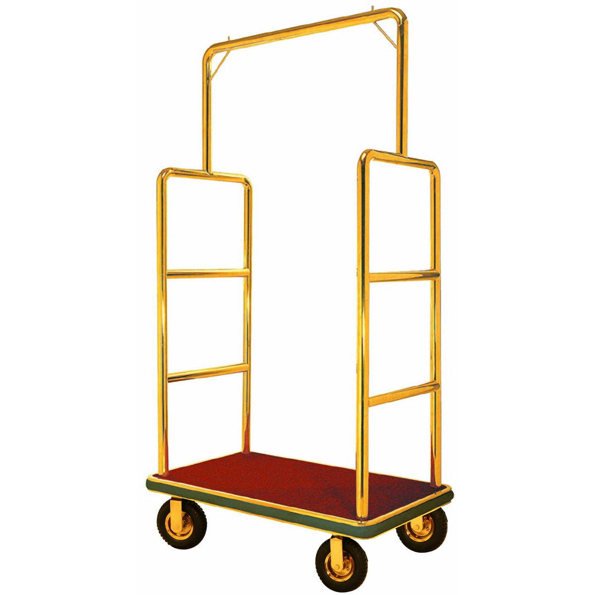 Aarco Stainless Steel Brass Luggage Cart, 26" x 43 5/8", Red - Brass