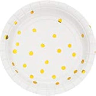 Creative Converting Club Pack Foil Program Tableware White with Gold Foil 7in Round Paper Plates, Box of 96 Paper Plates