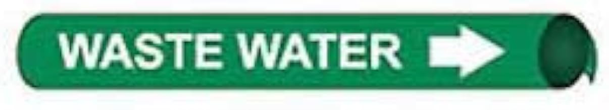 Pipe Marker - Precoiled and Strap-on - Waste Water, Green, For Pipe 3-3/8" - 4-1/2",12"W
