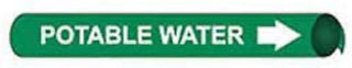 Pipe Marker - Precoiled and Strap-on - Potable Water, Green, For Pipe 3-3/8" - 4-1/2",12"W
