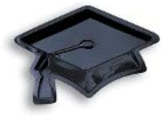 Creative Converting Club Pack Graduation Theme Decorations, Black Molded Plastic Serving Tray Grad Cap Shape, Box 12 Molded Plastic Trays