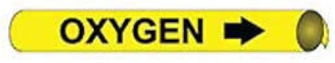 Pipe Marker - Precoiled and Strap-on - Oxygen, Yellow, For Pipe 3-3/8" - 4-1/2",12"W