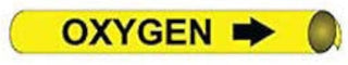 Pipe Marker - Precoiled and Strap-on - Oxygen, Yellow, For Pipe 3-3/8" - 4-1/2",12"W