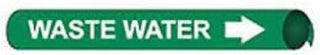 Pipe Marker - Precoiled and Strap-on - Waste Water, Green, For Pipe 1-1/8" - 2-3/8",8"W