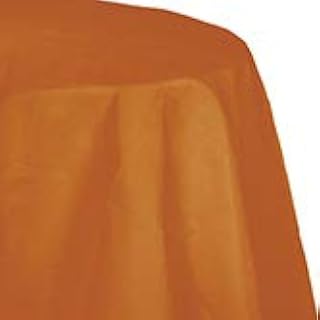 Creative Converting Club Pack Solid Color Pumpkin Spice Paper Tablecover with Plastic Lining 82in Round, Box of 12 tablecovers