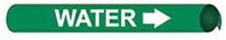 Pipe Marker - Precoiled and Strap-on - Water, Green, For Pipe 3-3/8" - 4-1/2",12"W