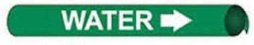 Pipe Marker - Precoiled and Strap-on - Water, Green, For Pipe 3-3/8" - 4-1/2",12"W