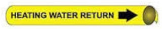 Pipe Marker - Precoiled and Strap-on - Heating Water Return, Yellow, For Pipe 3-3/8" - 4-1/2",12"W