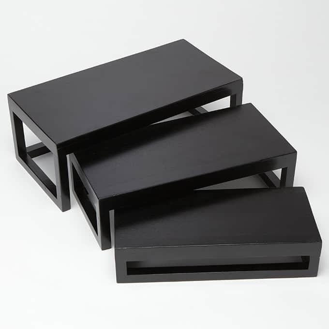 American Metalcraft Wood Riser Set, 3 - 6" High, Black - Rectangle