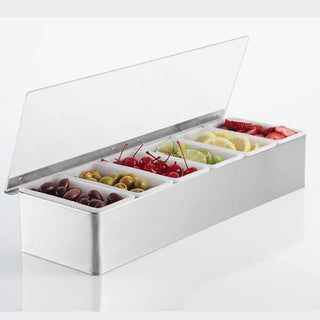 American Metalcraft Condiment Bar, 5 3/4" Wide, Silver - 6 Inserts