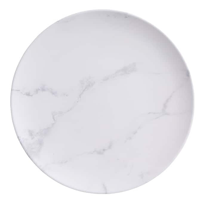 American Metalcraft Mix & Matte Black Melamine Plate, 1" High - White / Faux Stone Matte
