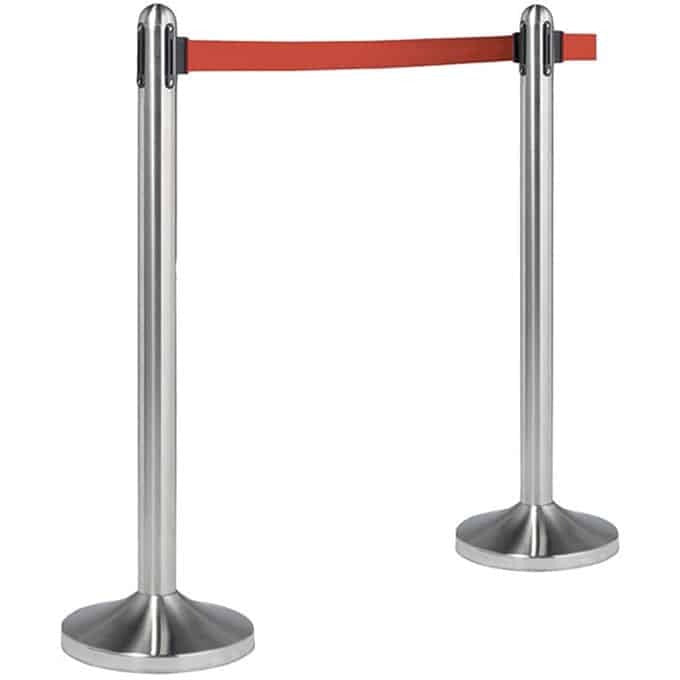 American Metalcraft Crowd Control Stanchion, 84" Long, Silver - Red